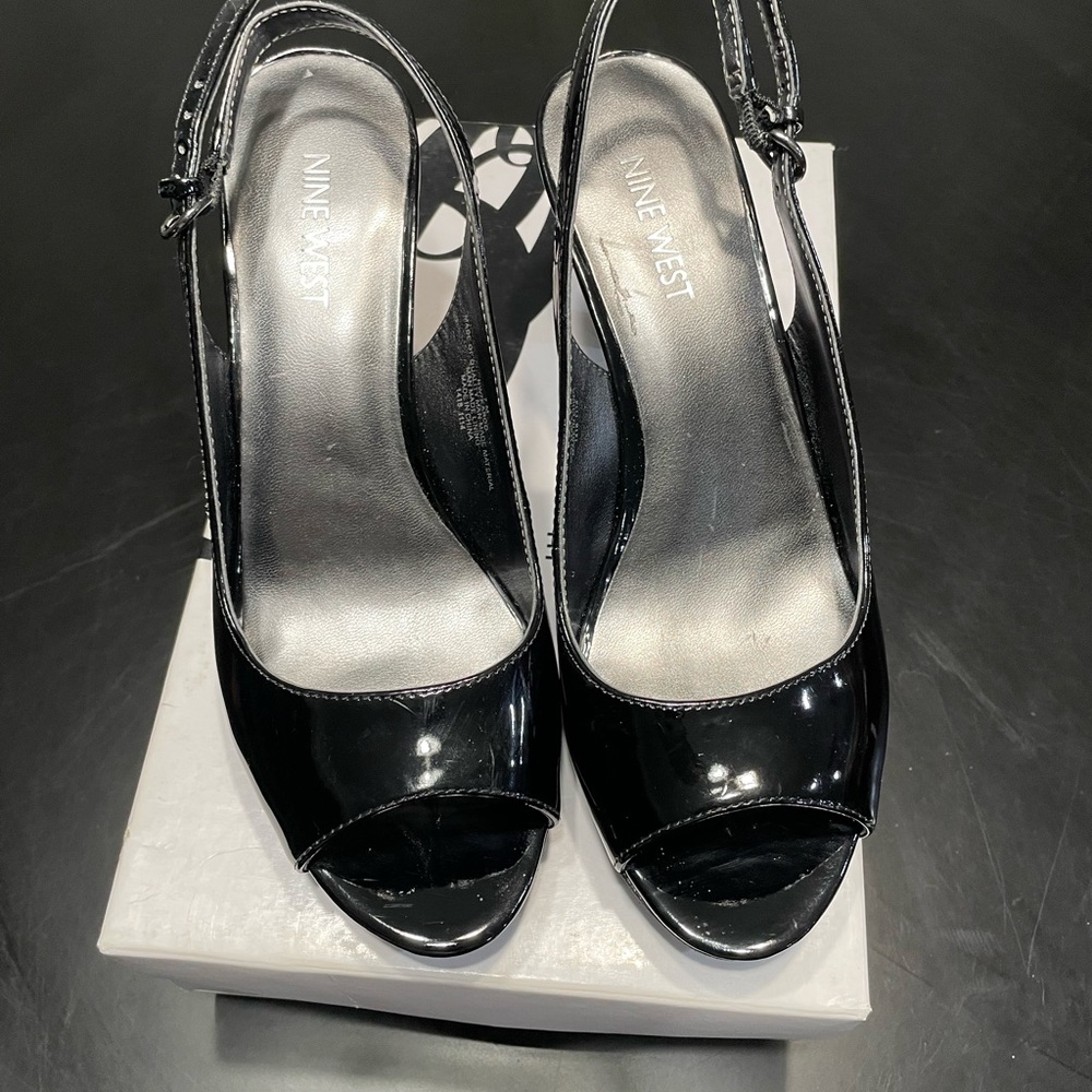 Nine West Glossy Black Slingback Heels